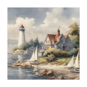 New England Coast 7 / Canvas Gallery Wrap / Lighthouse Painting / Wall Art New England Theme / New England Painting / New England Art