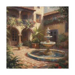 Spanish Courtyard 1 / Canvas Gallery Wrap / Spanish Art / Spanish Wall Art / Art Prints Spanish / Spanish Artwork / Spanish Painting