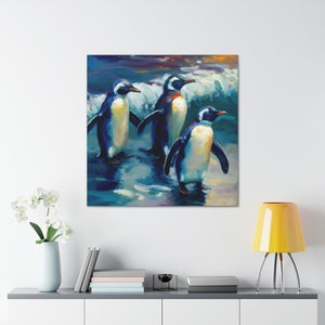 Playful Penguins 5 / Canvas Gallery Wrap / Penguin Wall Art / Penguin Gifts / Penguin Art / Penguin Painting / Penguin Print / Penguin Decor