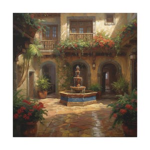 Spanish Courtyard 3 / Canvas Gallery Wrap / Spanish Art / Spanish Wall Art / Art Prints Spanish / Spanish Artwork / Spanish Painting