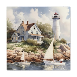 New England Coast 2 / Canvas Gallery Wrap / Lighthouse Painting / Wall Art New England Theme / New England Painting / New England Art