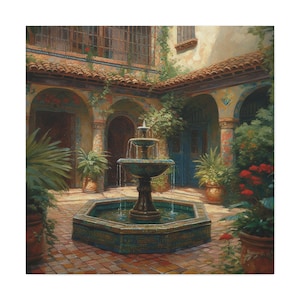 Spanish Courtyard 5 / Canvas Gallery Wrap / Spanish Art / Spanish Wall Art / Art Prints Spanish / Spanish Artwork / Spanish Painting