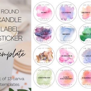 Round Candle Label Sticker Template, Editable Candle Lid Sticker Label, Round Tin Jar Sticker Canva Template, 13 Round Candle Sticker Label