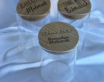 Ramadan Datum Glas- Ramadan Mubarak - Bismillah - Eid Geschenk - Islamisches Wohndekor - Beginnen Sie mit Bismillah