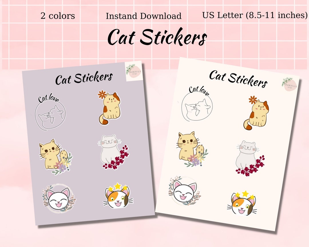 Printable Cat Stickers Cat Planner Stickers Cat Stickers - Etsy