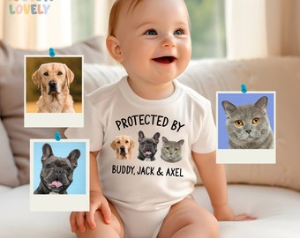 Protégé par les animaux de compagnie, personnalisation numérique pour chiens et chats, body, bébé fille, bébé garçon, chemise pour tout-petit, cadeau unique pour bébé