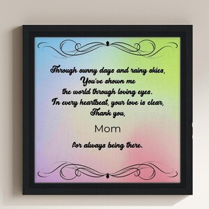 Thank You Mom Poem Framed Canvas - Gradient Background - Perfect Gift for Mother&#39;s Day