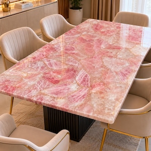 Rosenquarz Esstisch - Rosenquarz Arbeitsplatte - Rosenquarz Empfangstisch - Rosenquarz Platte - Rosenquarz Sofa Tisch - Bartischplatte