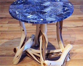 Piano del tavolo in pietra sodalite fatto a mano, decorazione per la casa in pietre preziose