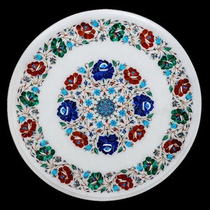 18x18 inches coffee table, Marble Coffee Table Top Handmade Multi Color Semi Precious Stone Inlay Art, white marble coffee table
