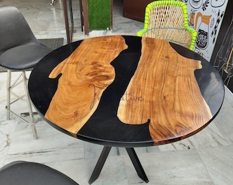 Round Epoxy Dining Table, Round Dining Table, Antique round wood dining table, round farmhouse dining table, live edge round dining table