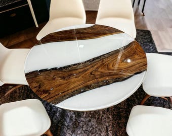Round Epoxy Dining Table, Round Dining Table, Antique round wood dining table, round farmhouse dining table, live edge round dining table