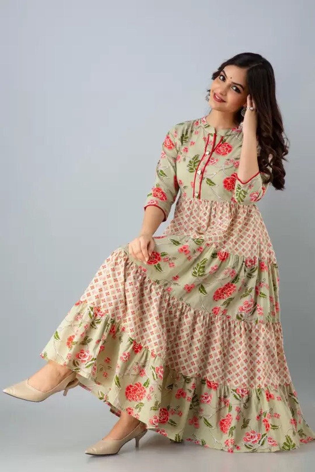 Light Green Kurti Dress Embroidered Kurti Dress Cotton Kurti, Indian
