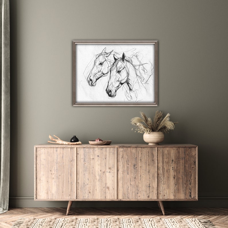 Horse Line Art Print | Horse Art | Pencil Drawing | Equine Sketch ...