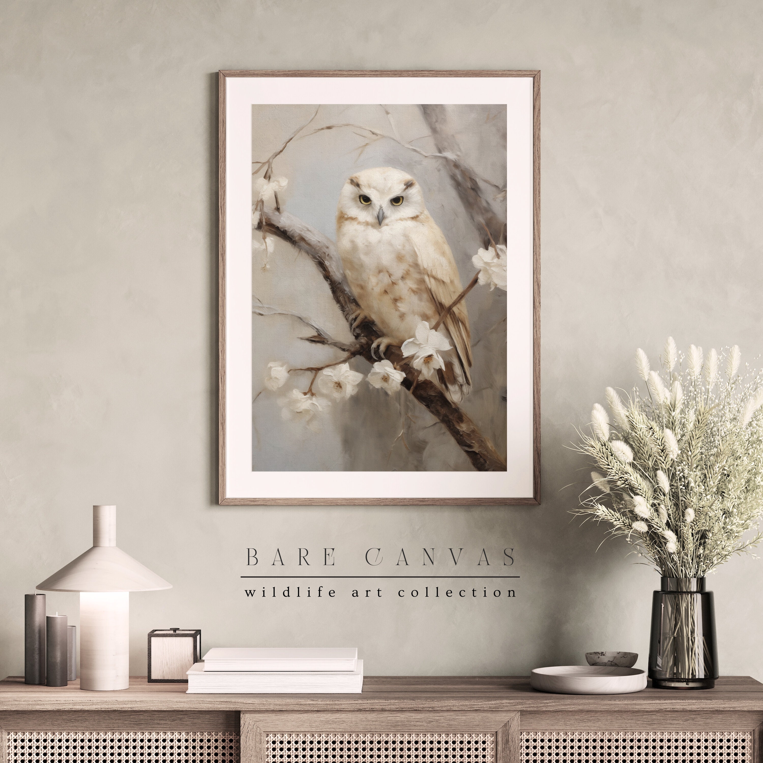 White Owl Painting | Vintage Farmhouse Painting | Wildlife Wall Art ...