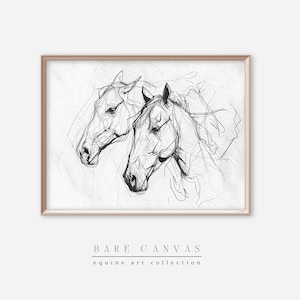 Impresión de arte de línea de caballo / Arte de caballo / Dibujo a lápiz / Boceto equino / Póster equino / Impresión de arte de pared / Archivo imprimible / Retrato de caballo /