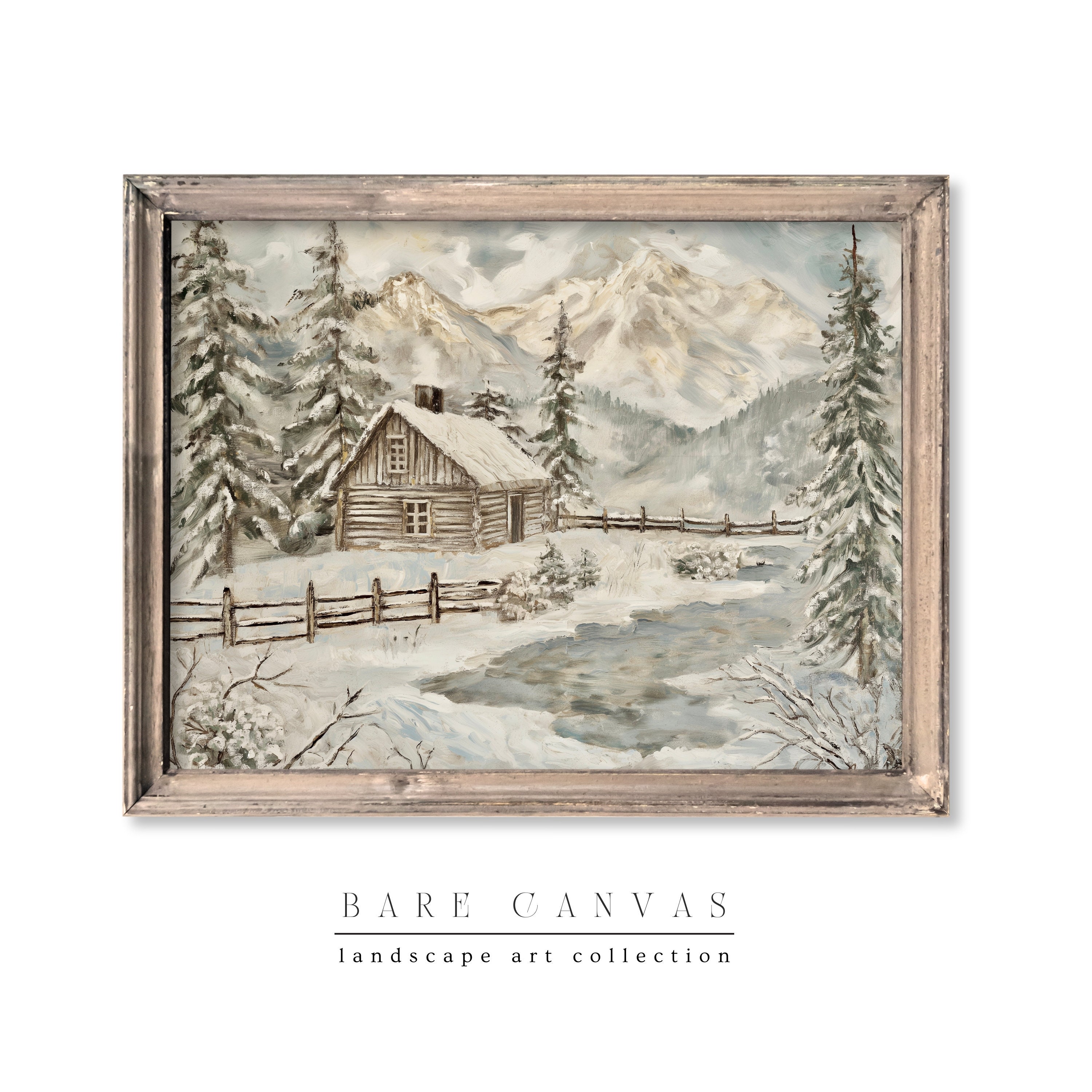 Landscape Painting | Mountain Log Cabin Painting | Mountains Landscape ...