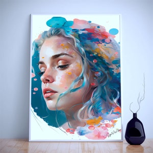 Art-house style Digital girl portrait, water color, DIGITAL DOWNLOAD