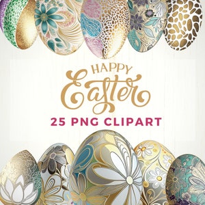 Easter Eggs PNG, 25 pcs, Gold, silver, glitter Eggs Clipart, Digital Scrapbook Spring Easter Eggs PNG, Commercial use