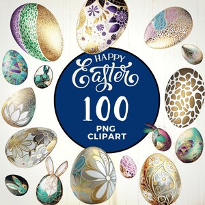 Easter Eggs PNG, 100 pcs, Gold, silver, glitter Eggs Clipart, Digital Scrapbook Spring Easter Eggs PNG, Commercial use