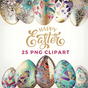 Easter Eggs PNG, 25 pcs, Gold, silver, glitter Eggs Clipart, Digital Scrapbook Spring Easter Eggs PNG, Commercial use