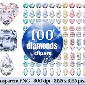 Diamond clipart, 100 PNG, Watercolor, gemstone clipart