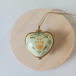 A Joyful Heart Ceramic /porcelain Trinket Box Hanging Hand Painted heart shaped Ornament Gift.