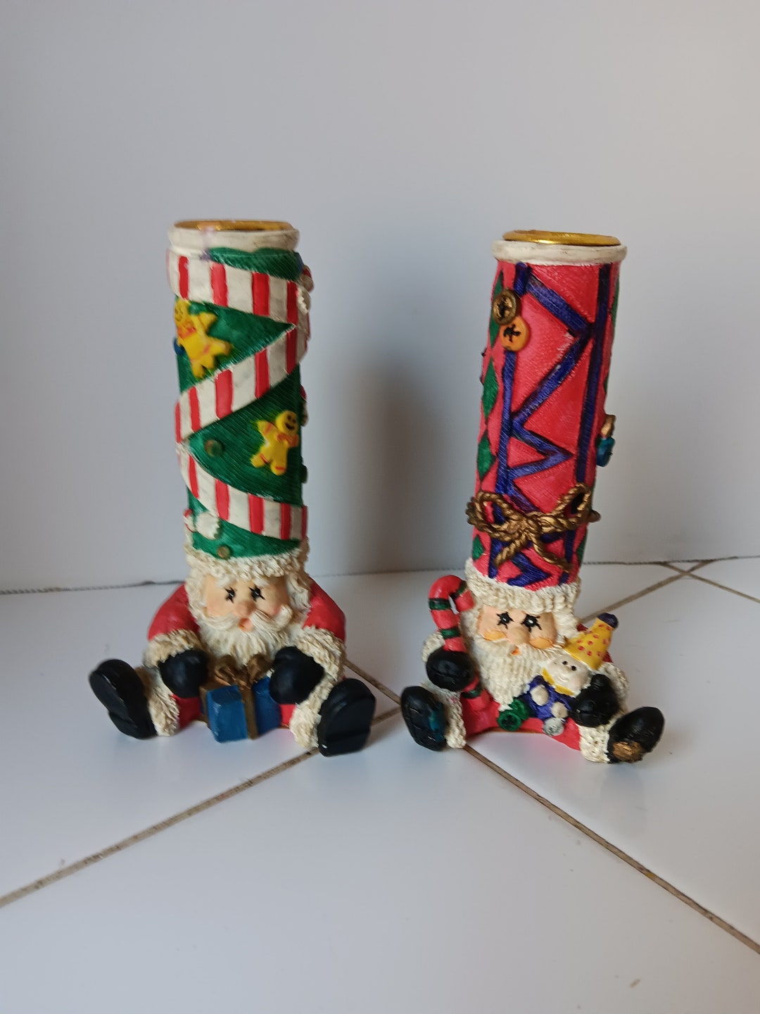 Christmas Santa Candle Holders. Vintage 5.5 Inch Tall Holiday Etsy