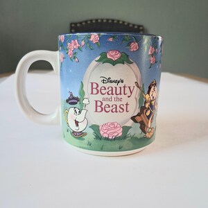 90s Vintage Disney Beauty and The Beast Character Ceramic Coffee Mug 4" Japan