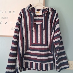 Earth Ragz Baja striped  Woven Hoodie Pullover Mens Size XL  Hippie Boho Mexico