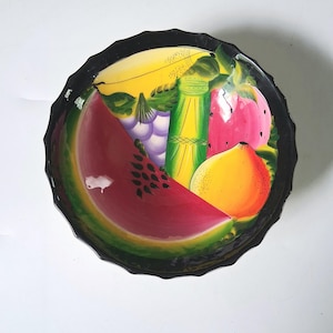 vintage Mexican Pottery Footed Centerpiece Fruit Bowl Hand painted Decor 8&quot; Serving Dish