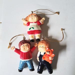80s Cabbage Patch Kids 3&quot; Hanging Figural Doll Christmas Ornaments Set Of 3