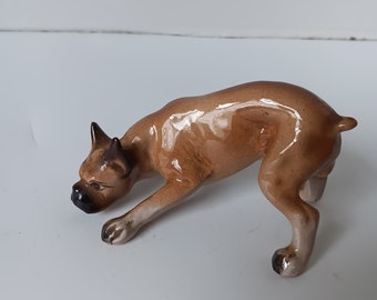 Figurine animalière vintage en porcelaine Boxer chien, décoration d'intérieur Japon.