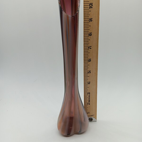 Blown Glass Purple And Milky White Striped Swung Style Bud Vase Vintage Decor