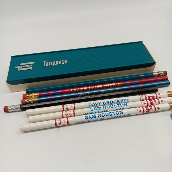 Vintage Lot Of 7 Wooden Pencils. Unsharpened W/eagle Turquoise Case READ