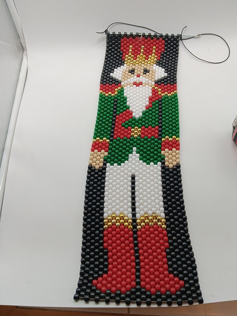 Vintage Handmade Beaded King Christmas Scroll. Wall Hanging Art Decor