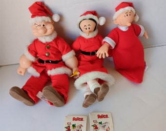 Raro aceite de oliva Popeye de los años 90 Sweet Pea VTG presenta muñecas de juguete atuendo navideño