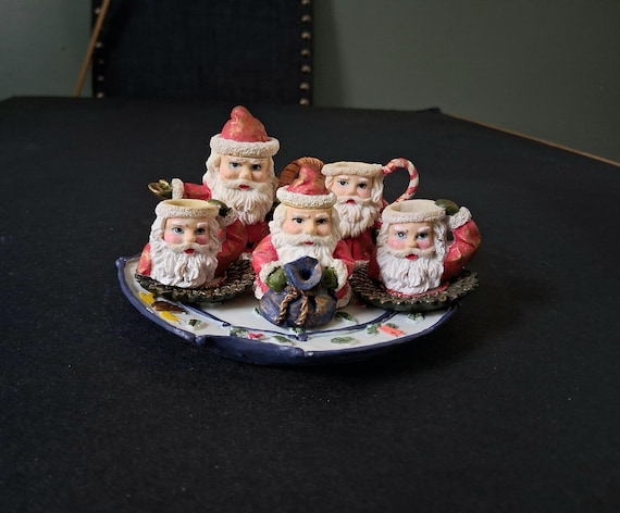 Vintage Santa Christmas Tea Set Miniature Tea Party Resin Holiday