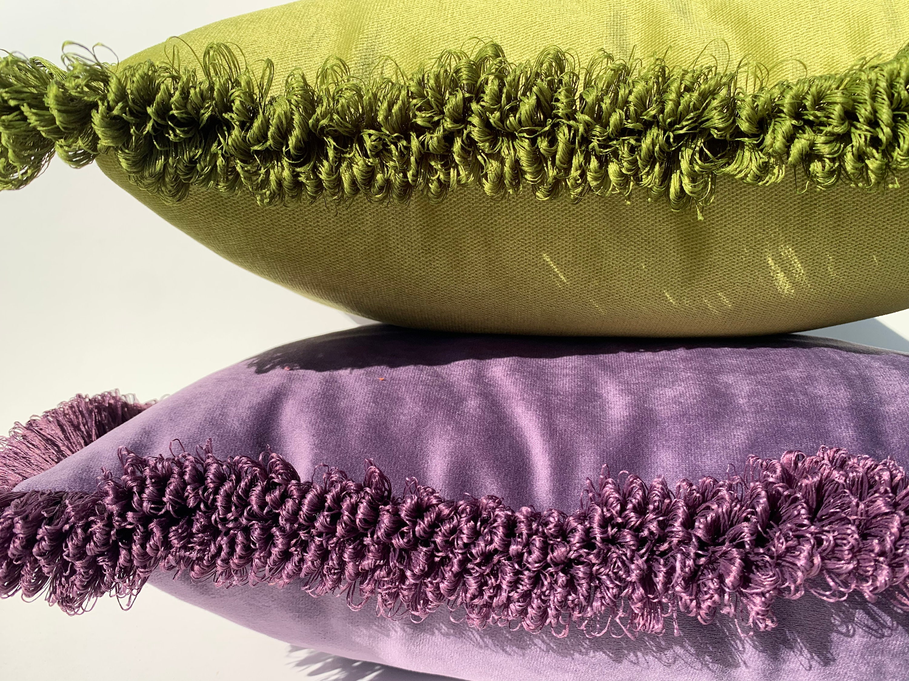 Green Brush Fringe Pillow Covervelvet Pillow Case Vivid Moss Etsy