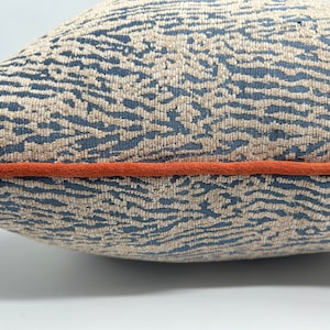 Beige and Blue Zebra Woven Pillowcase,Orange Edge Pillow, Chenille Textured Thick Fabric,Throw Pillow