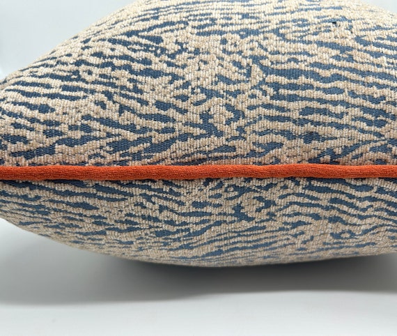 Beige and Blue Zebra Woven Pillowcase,Orange Edge Pillow, Chenille Textured Thick Fabric,Throw Pillow