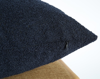 Boucle Look Textured Navy Blue Pillow Cover,Boucle Pillowcase,Sherpa Navy Blue Pillow,Teddy Curly,Boucle Decorative Pillows, Halloween Gift