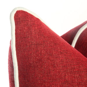 Rood kussen met witte biezen,kussen sierkussen,dikke linnen zachte kussensloop