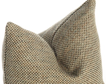 Brown and Beige Basketweave Woven Pillow Cover,Natural Linen Textured Thick Fabric,Brown and Beige Plaid Pillow,Mother's Day,Decorative