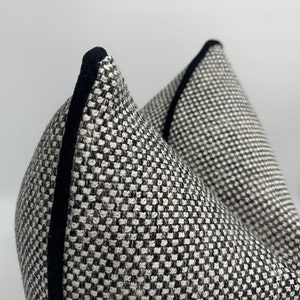 Black and White Basketweave Woven Pillowcase with Black Chenille Pipping,Natural Linen Textured Thick Fabric,Black and White,Halloween Gift
