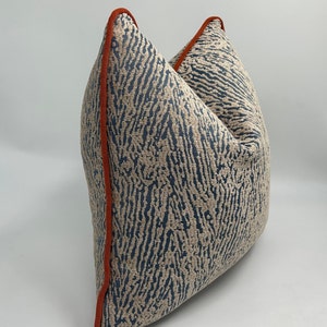 Beige and Blue Zebra Woven Pillowcase Orange Pipping Chenille Textured Thick Fabric,Throw Pillow