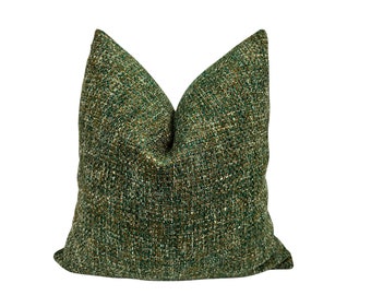 Green and Brown Basketweave Woven Pillow Cover,Natural Linen Textured Thick Fabric,Green and Brown Plaid Pillow,20x20,Tartan Pillowcase