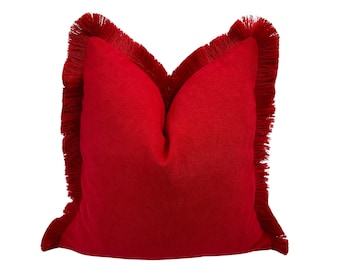 Red Brush Fringe Pillow Cover,Red Chenille Pillowcase,Red Tassels,Christmas Pillows,Throw Pillow