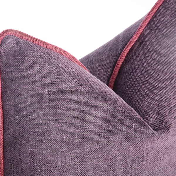 Purple linen pillow cover with linen pipping, Purple body pillow with pink linen pipping, Linen Pipping linen pillow covers, Valentine's Day