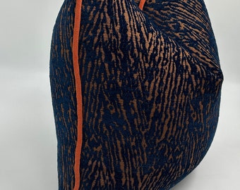 Blue and Copper Zebra Woven Pillowcase,Piping Pillow,Chenille Textured Thick Fabric,Blue Copper Animal Printed Piping Edge,20x20,Halloween